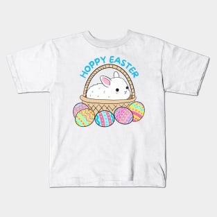 Hoppy easter cute easter bunny in a basket with easter eggs Kids T-Shirt